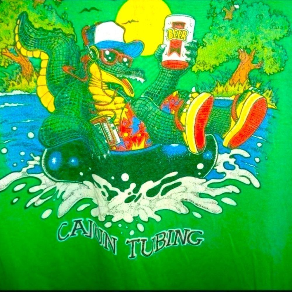 • VINTAGE 80s “Cajun Tubing” 1987 soft thin single stitch t-shirt Louisiana •